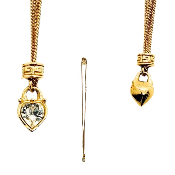 Givenchy Double Chain Necklace with Stone Heart & Logo Detail - Picture 1 of 4